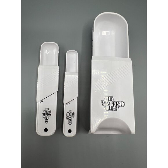 Pampered Chef Adjustable Measuring Spoon Cup Set Tablespoon Teaspoon Cup White - Picture 7 of 8